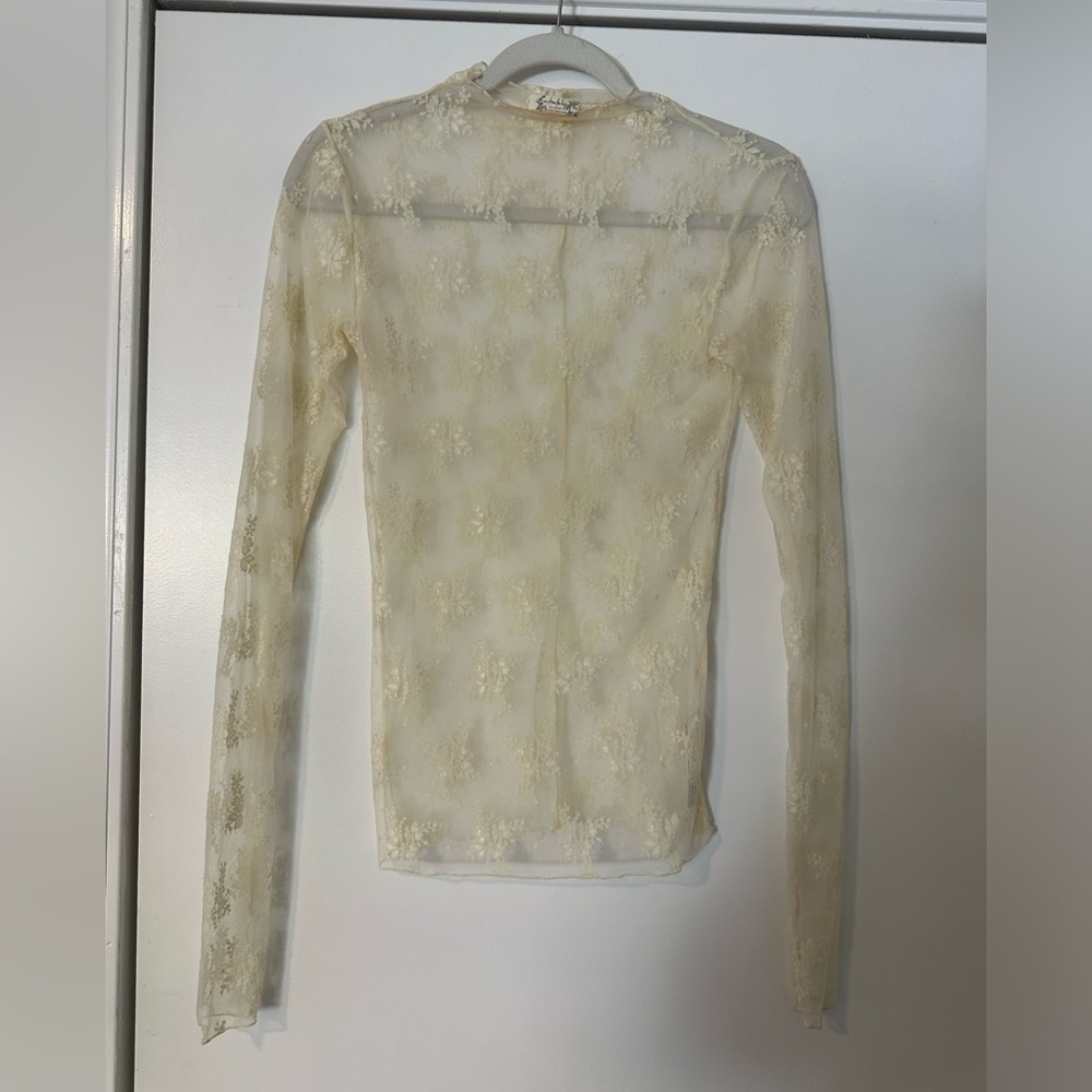 Free People Cream Lace Long Sleeve Top